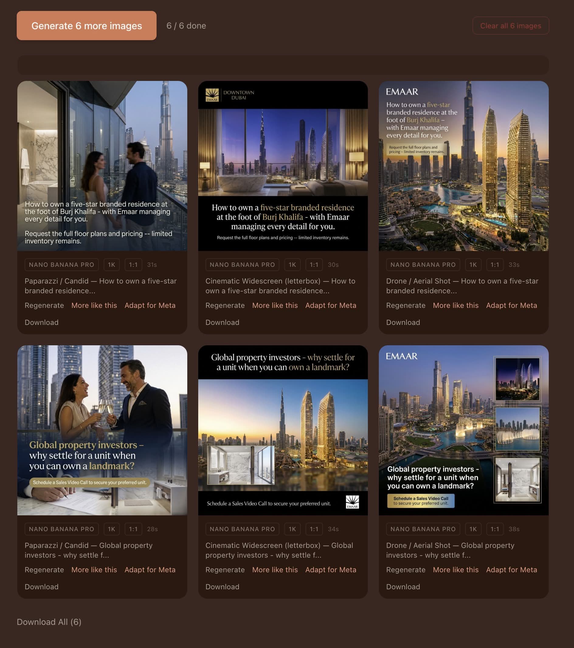 Step 5b — Generated ad creatives in multiple styles