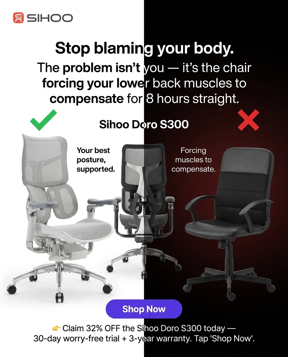 Ergonomic chair ad creative — variant 1